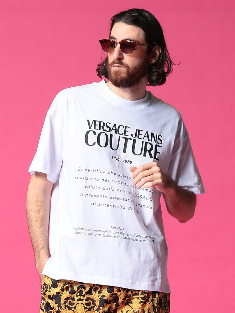 ヴェルサーチェジーンズ VERSACE JEANS  COUTURE 裾襟ロゴプリントコットン長袖シャツ  メンズ XL