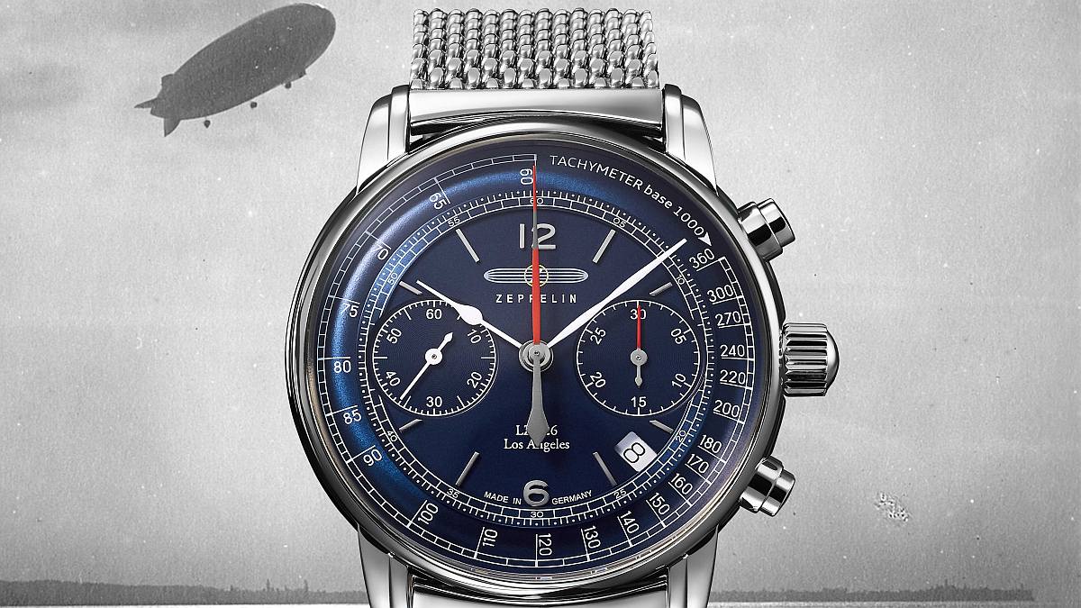 Zeppelin クロノグラフ時計 ブラウン ドイツ時計「ZEPPELIN」の機械式ツーカウンタークロノグラフ